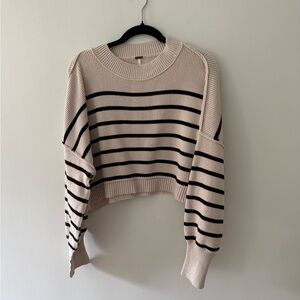 Free People Black and Cream Striped Sweater